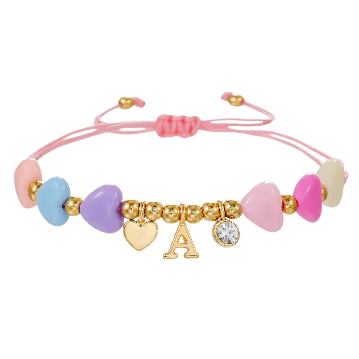 Wholesale Cute Adjustable Colorful Beaded Heart Alloy Letter Pendant Children' s Bracelet