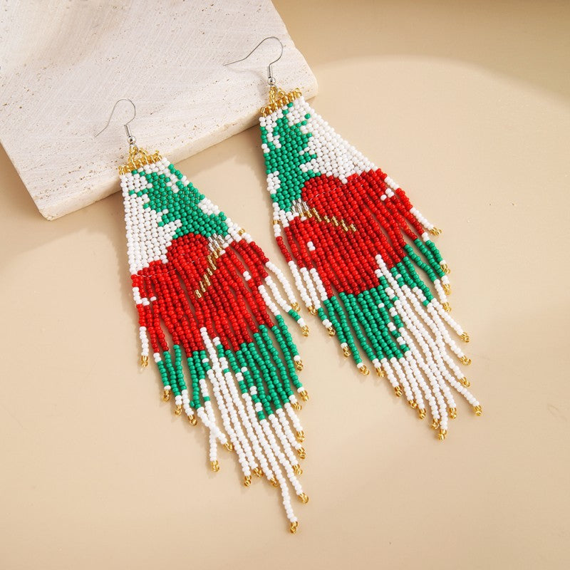 Wholesale Vintage Bohemian Flowers Rice Beads Ethnic Style Tassel Earrings