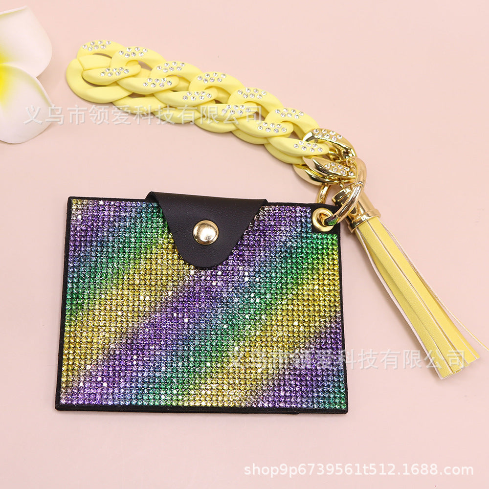 Wholesale Diamond Card Holder Acrylic Bracelet Key Ring Coin Purse ID Bag Key Chain