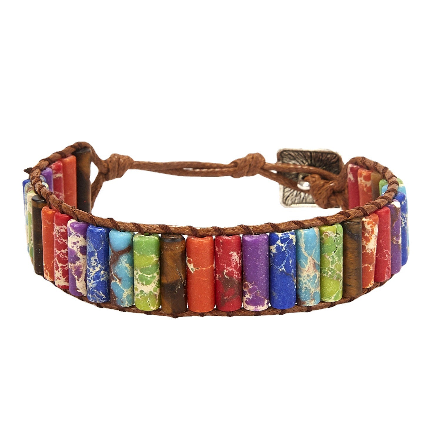 Wholesale Woven Single Leather Colored Imperial Stone Bracelet