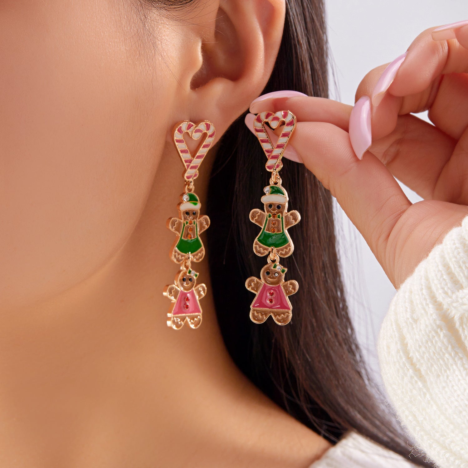 Wholesale New Christmas earrings for women all-match holiday Christmas gingerbread man cane earrings