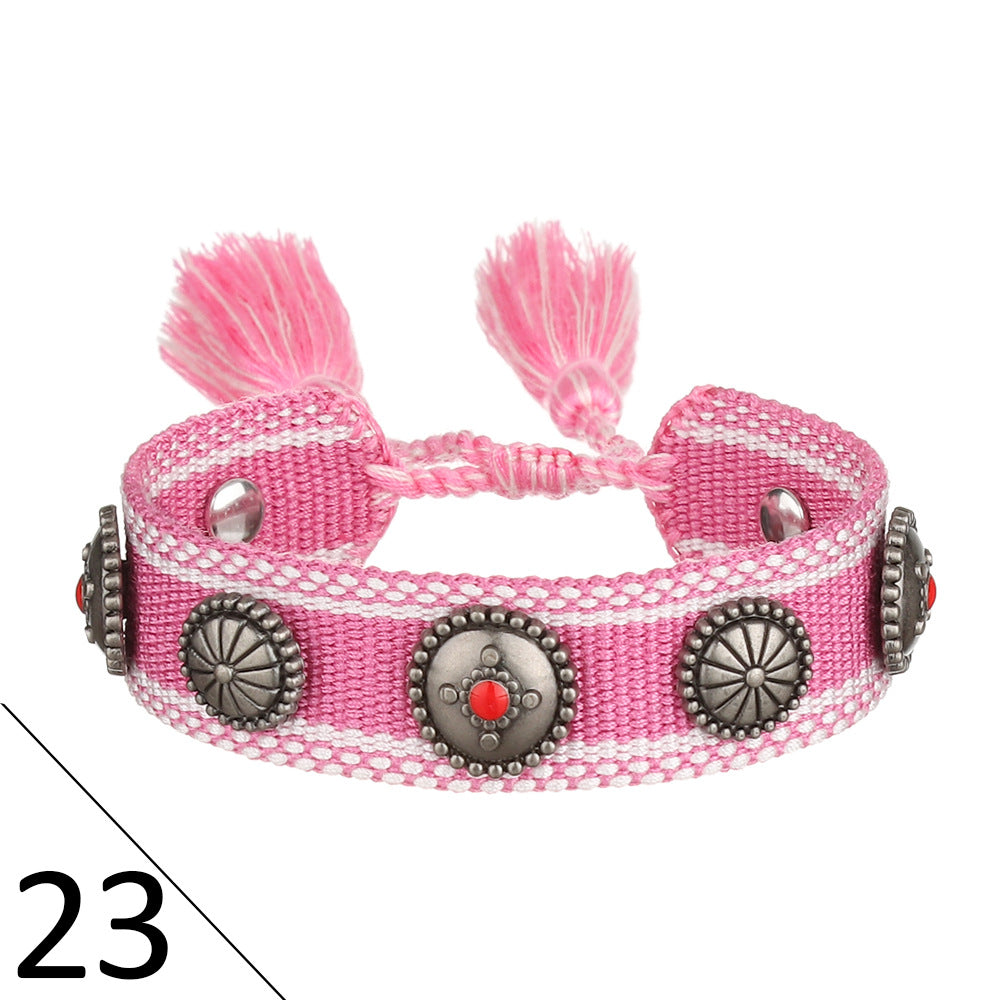 Wholesale Creative Rivet Alloy Woven Bracelets