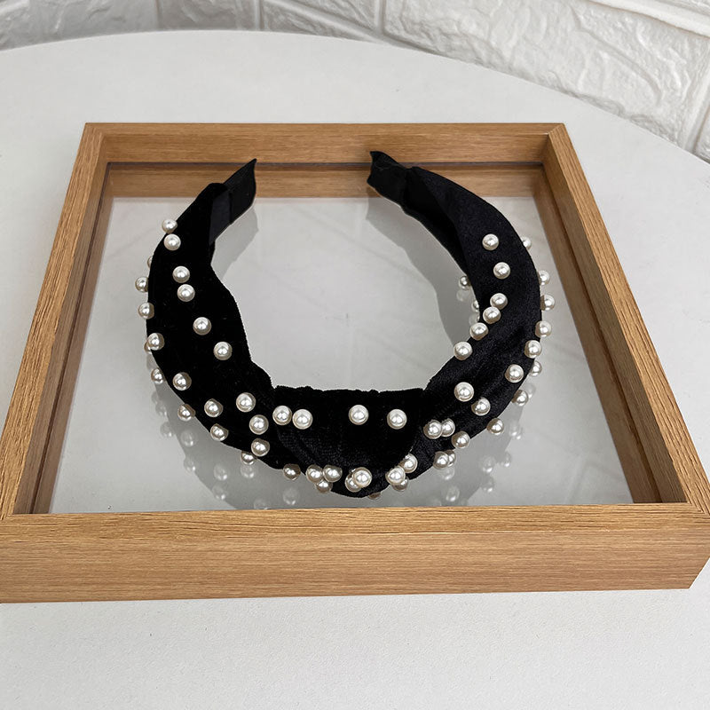 Wholesale Gold Velvet Fabric Beaded Knotted Headband