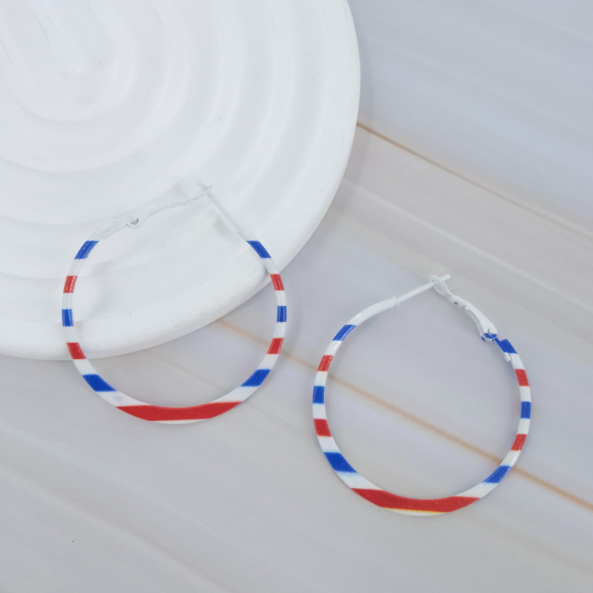 Wholesale Carnival Party Red, White and Blue Five-Pointed Star Earrings
