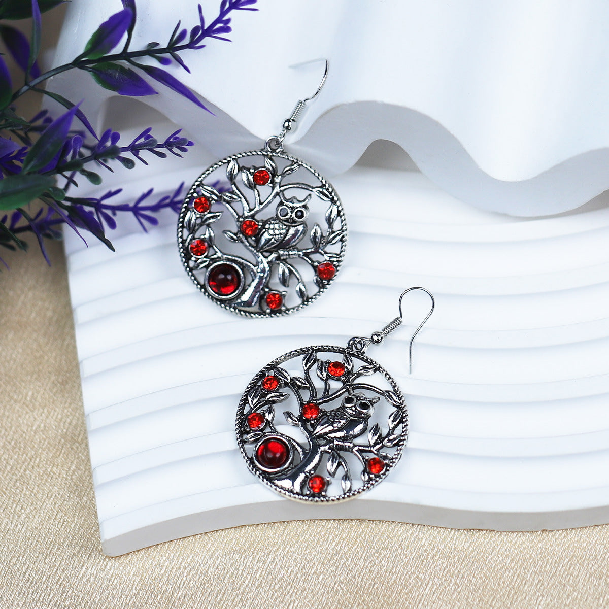 Wholesale Vintage Diamond Inlaid Owl Bohemian Ethnic Style Earrings