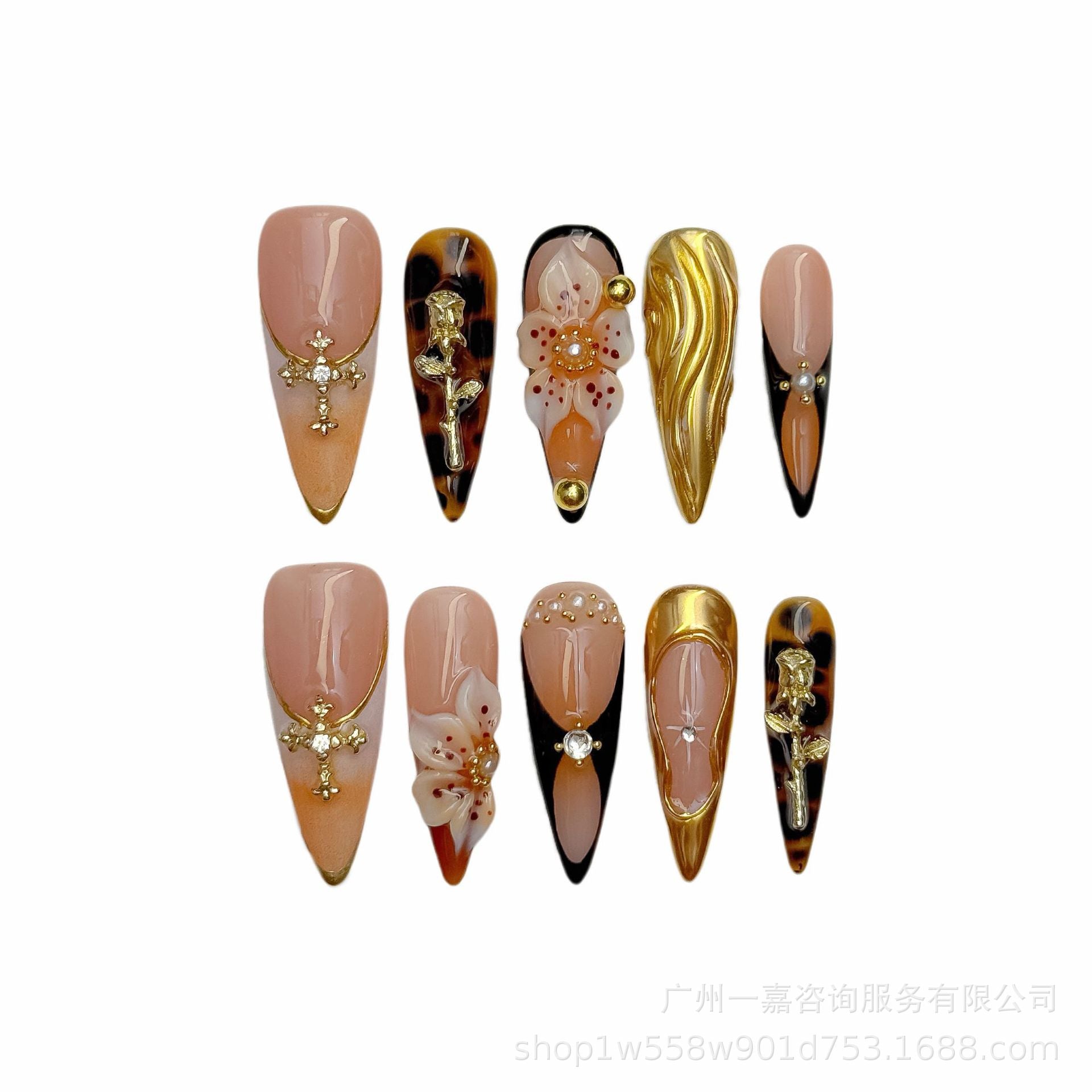 Wholesale Hand-painted carved long pointed nails pure hand-made wearable nails
