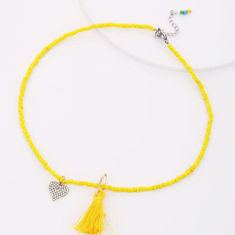 Wholesale Gut Handwoven Glass Beads Tassel Necklace Fashion Stacked Wearing Style Clavicle Chain