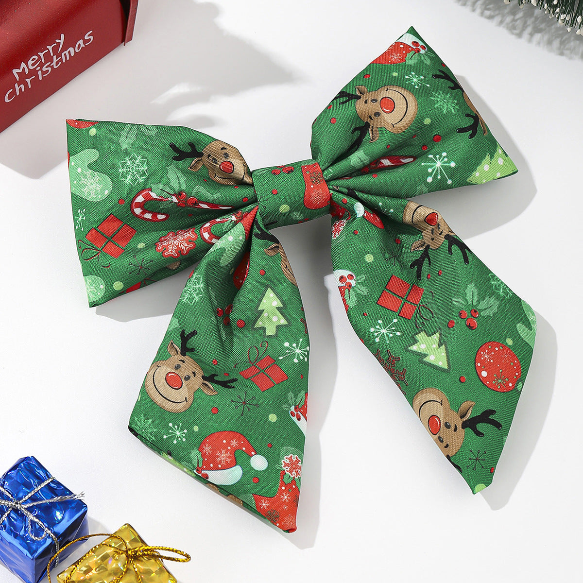 Wholesale Fabric knotted  gift pine tree snowflake striped plaid solid color knotted wide brim hairpin