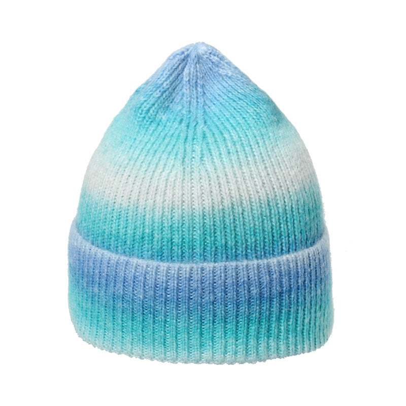 Wholesale Trendy Gradient Tie-dye Print Warm Rainbow Fashion Wool Hat