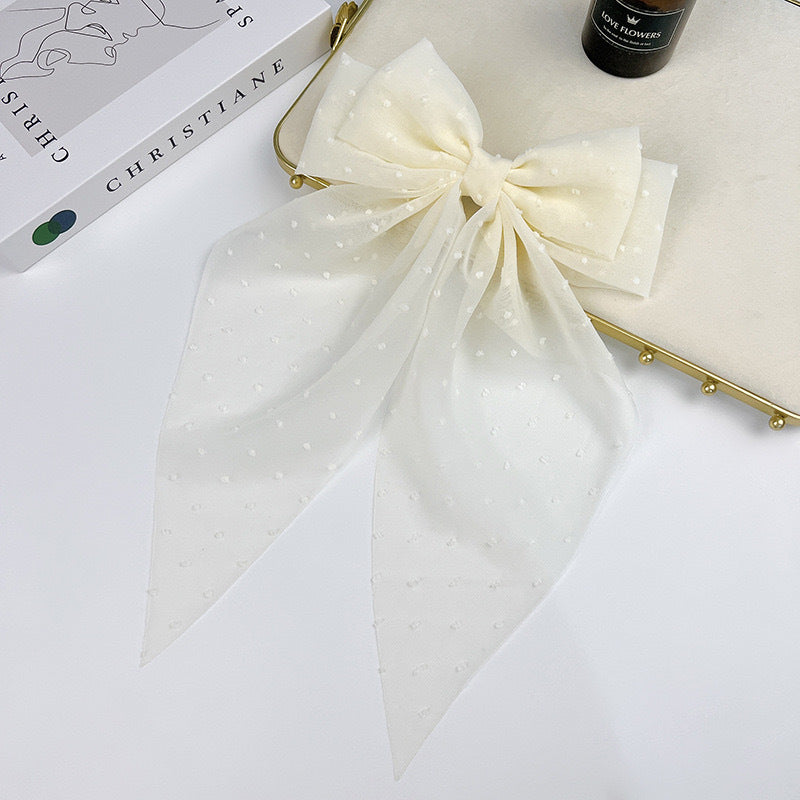 Wholesale Chiffon Long Polka Dot Fabric Big Bow Hair Clip