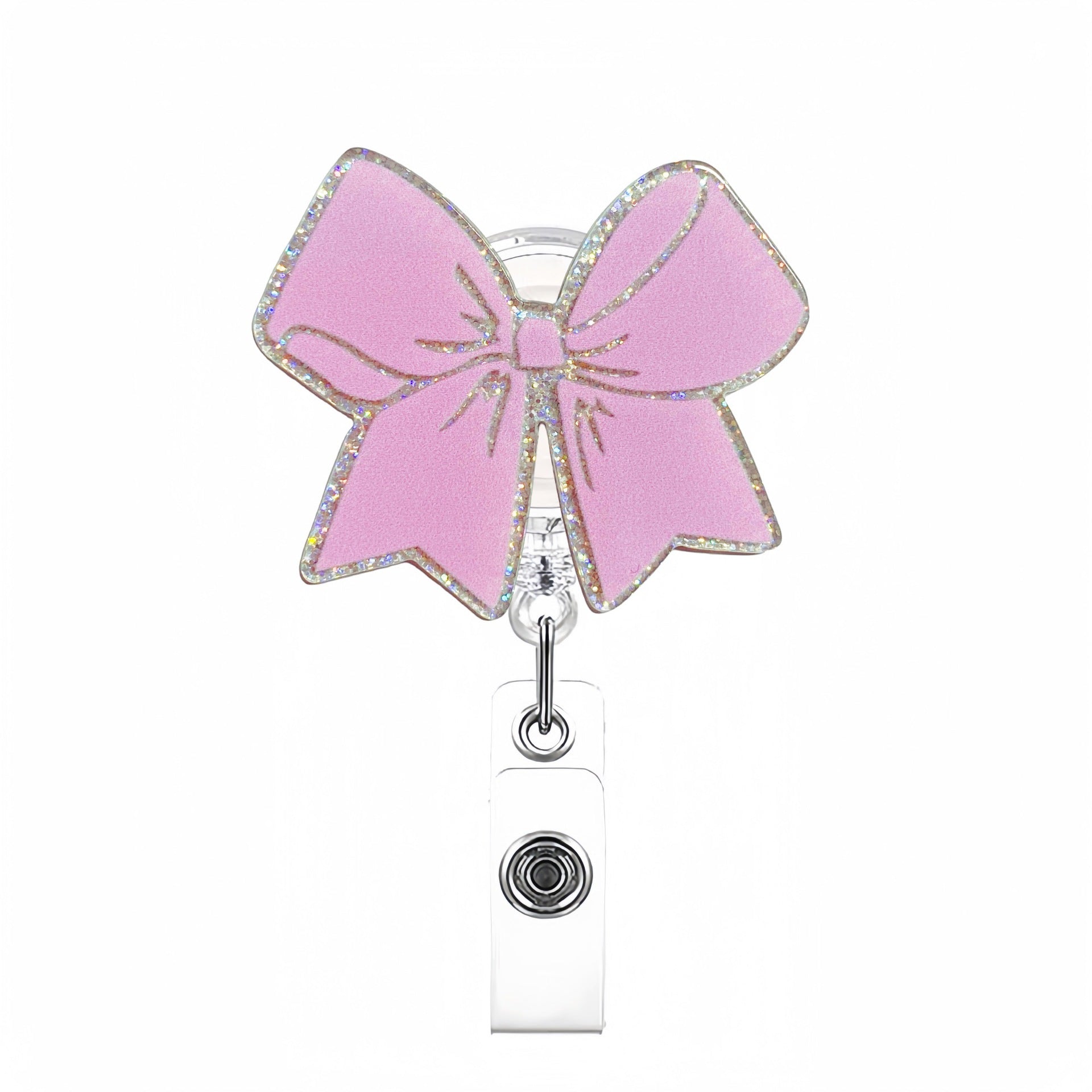 Wholesale  glitter acrylic pink bow staff doctor nurse medical student retractable chest card holder easy pull buckle