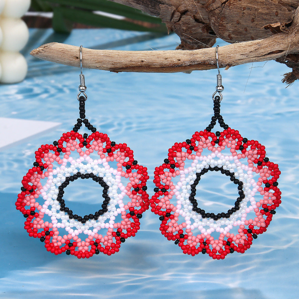 Wholesale Bohemian Exaggerated Flowers Hand-woven Round Earrings