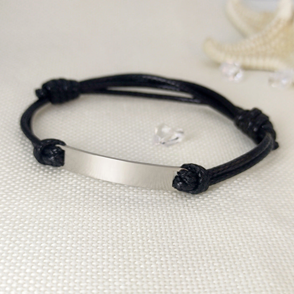 Wholesale Mirror Polished Titanium Steel Braided Stainless Steel Wax Rope Adjustable Bracelet