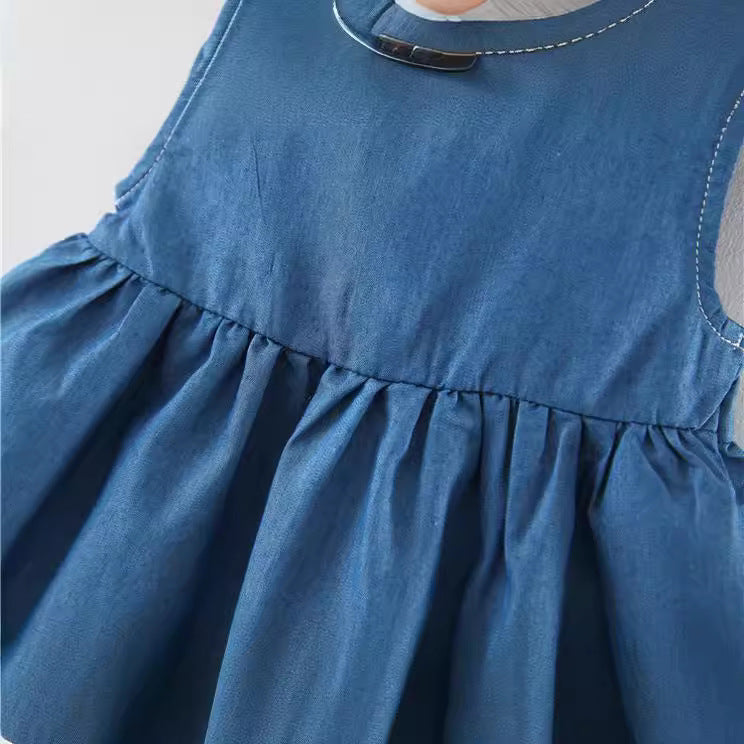 Wholesale Korean Style Baby Girl Sleeveless Denim Dress Summer Cotton Toddler Clothing