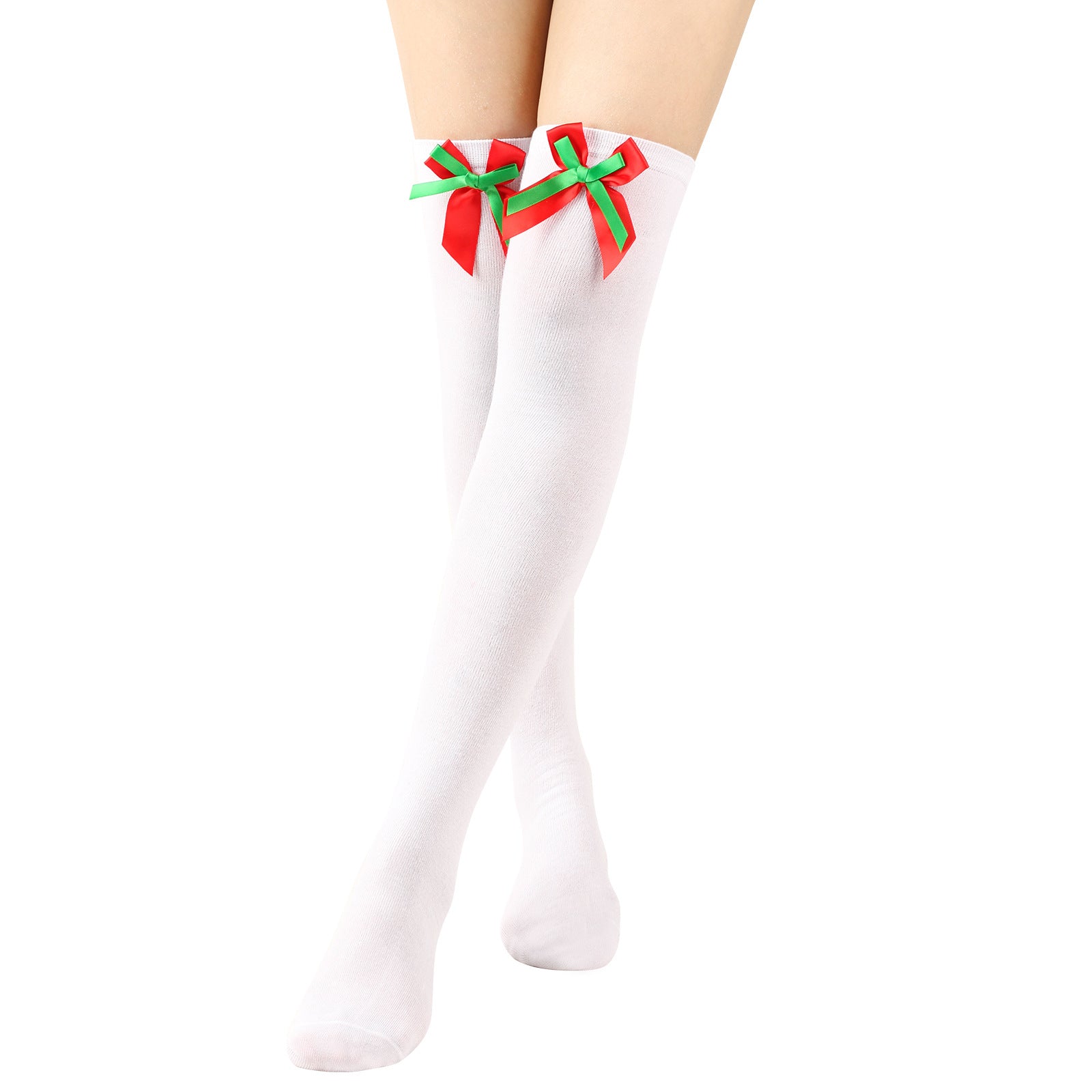 Wholesale Bow Christmas Ball Striped Over-the-Knee Socks