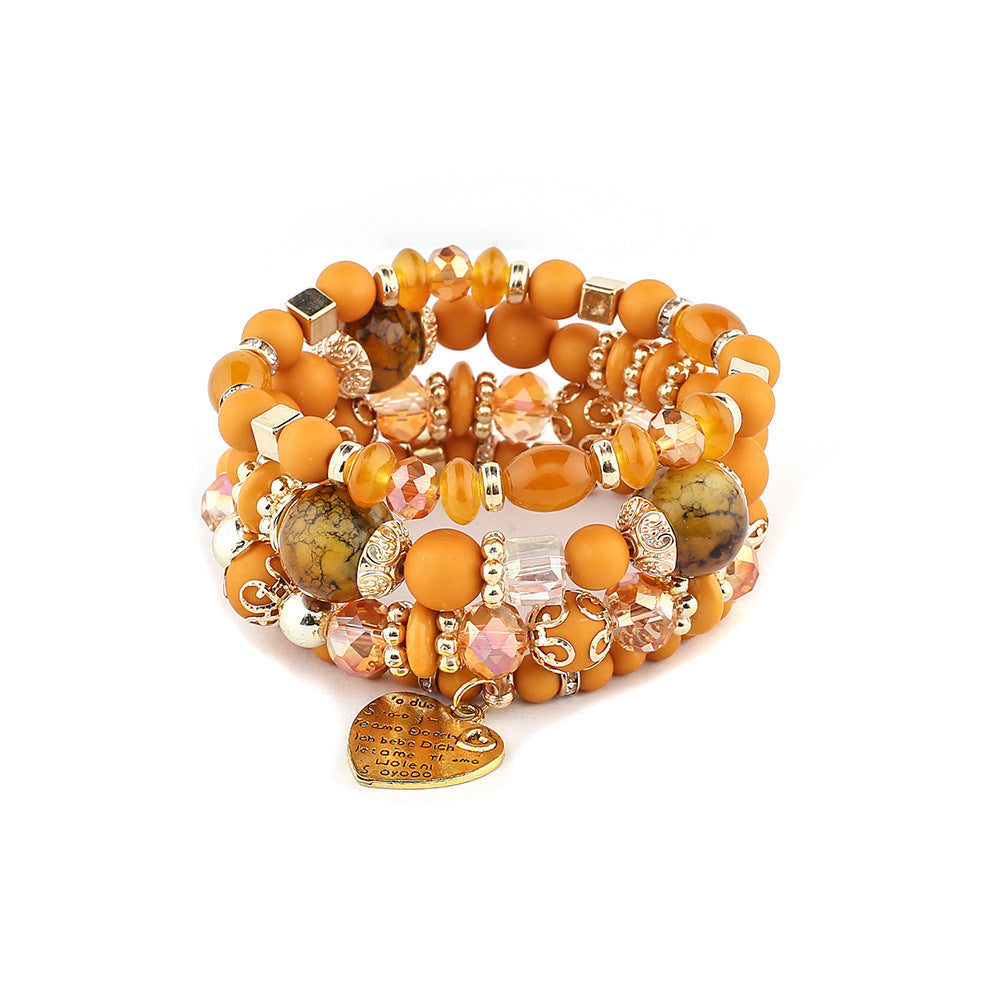 Wholesale Bohemian style crystal peach heart multi-layered bracelet