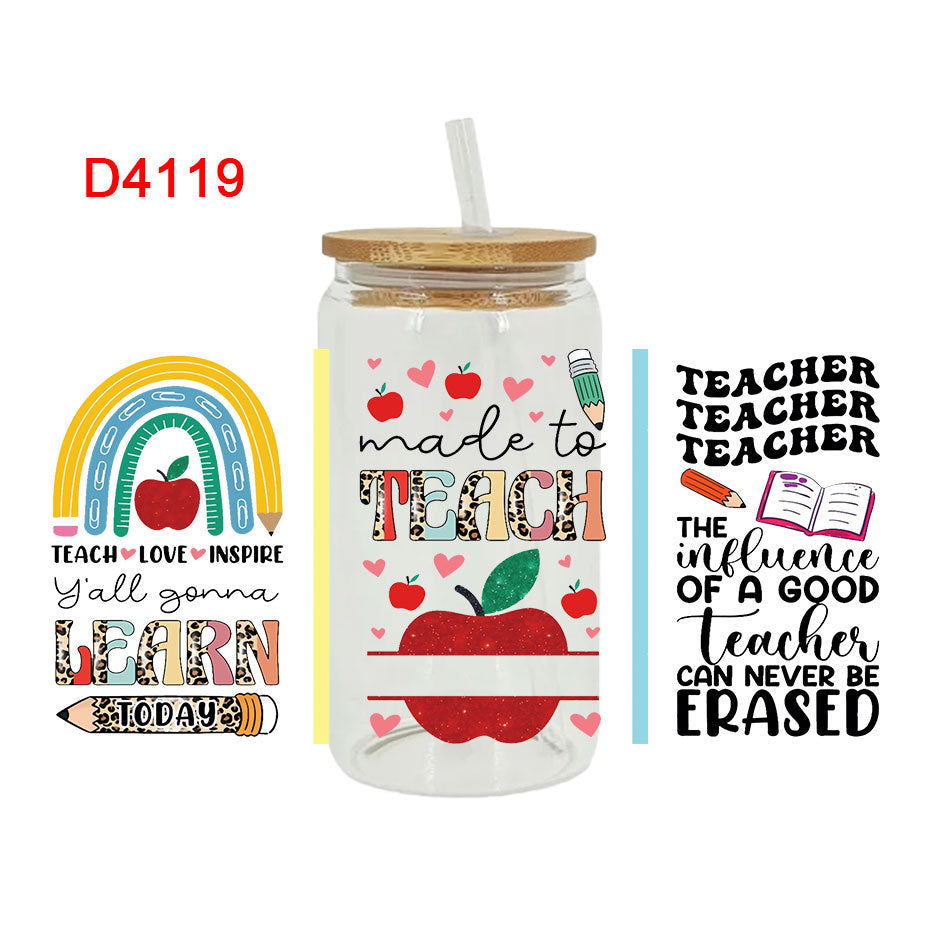 Wholesale Colorful Pencil Rainbow Teacher's Day 16oz Cup UV DTF Wraps