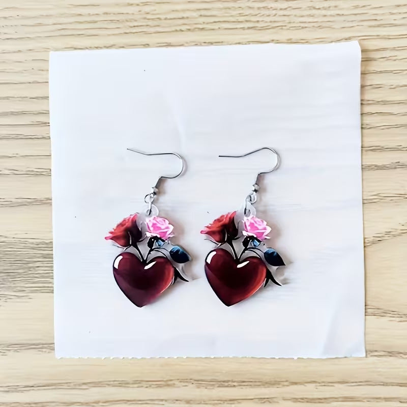 Wholesale Love Rose Acrylic Valentine' s Day Earrings