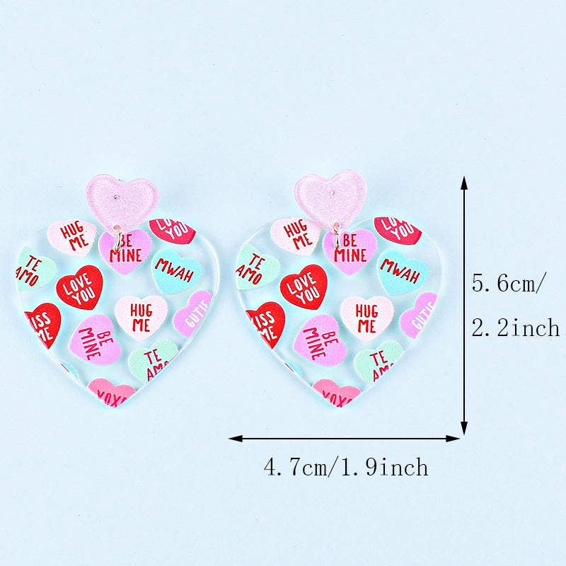 Wholesale Valentine's Day Heart Letters Rectangular Heart Earrings