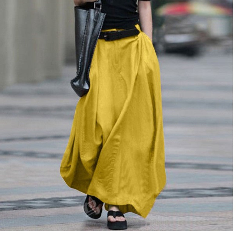 Wholesale Cotton and Linen Loose Swing Skirt Pleated A-Line Skirt