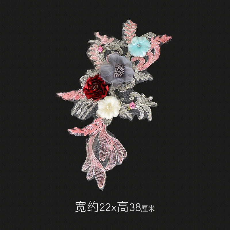 Wholesale Embroidered Mesh Lace 3D Flower Applique Patches For Wedding Dress Stage Costume Denim DIY Craft Supply