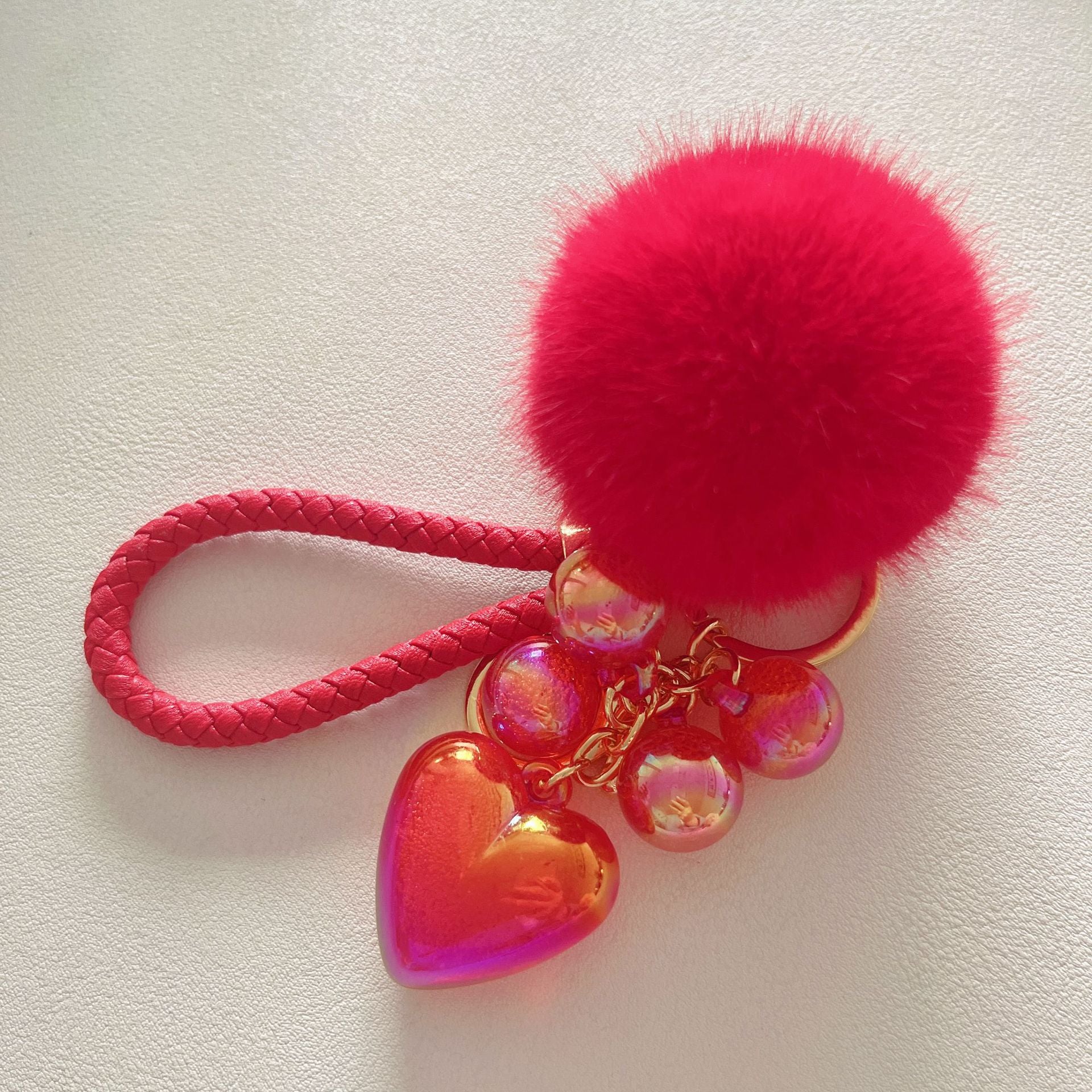 Wholesale Cute Acrylic Resin Beaded Love Fur Ball Keychain