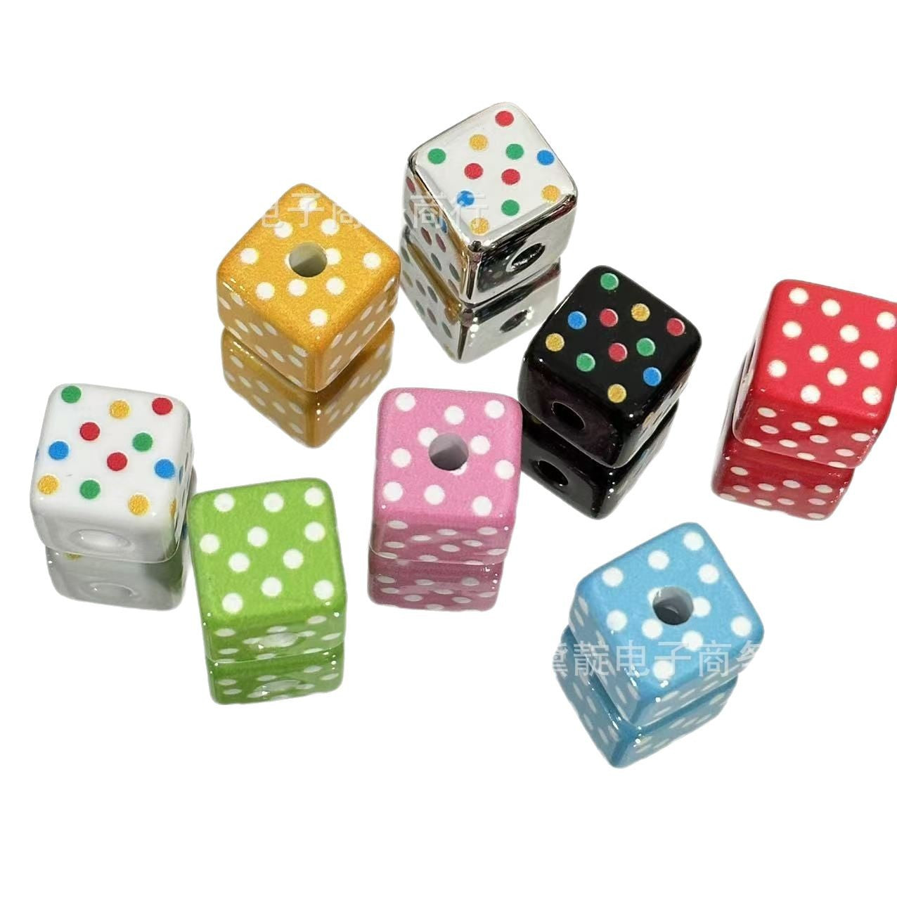 Wholesale 10pcs Color Dot Four-sided Square Acrylic Beads