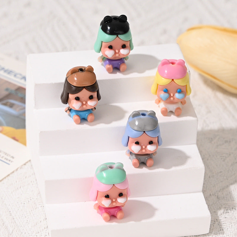 Wholesale 10pcs/pack  Cartoon Sitting Crying Baby Cute Rubber Beads with Holes