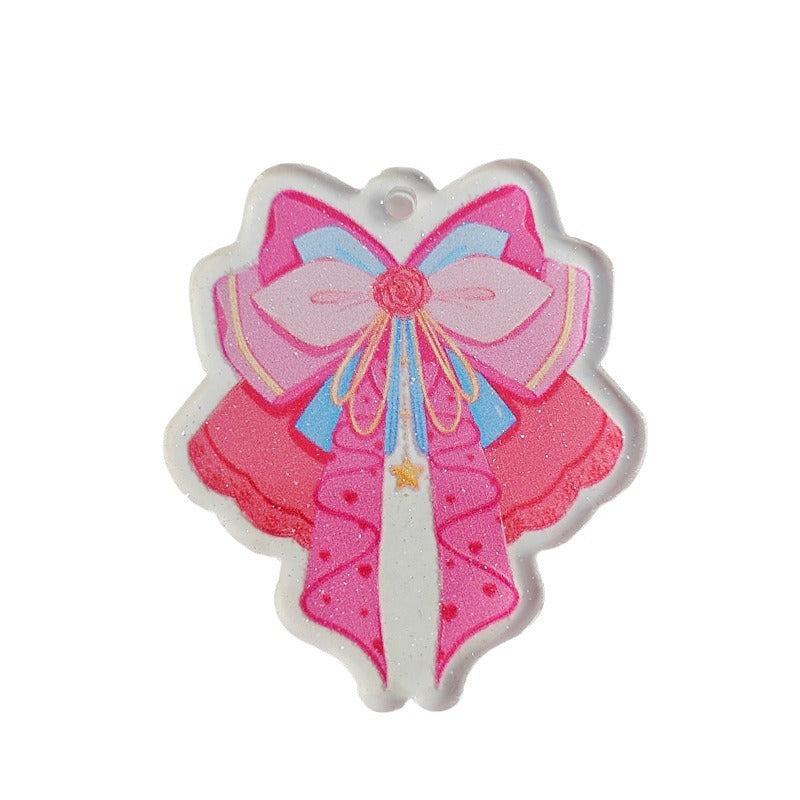 Wholesale 10pcs Double-sided bow retro design acrylic jewelry accessories DIY pendant keychain with hole cartoon character