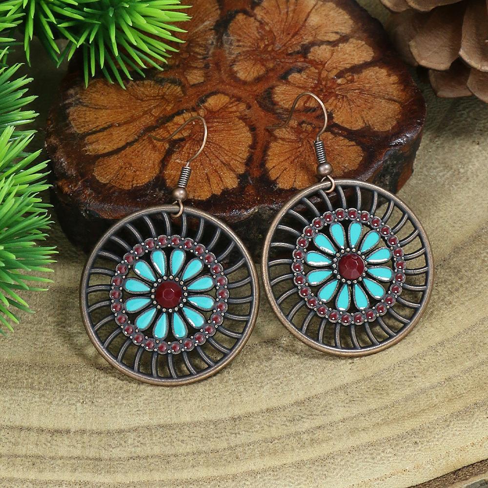 Wholesale Water Drop Exaggerated Retro Tassel Round Glaze Earrings