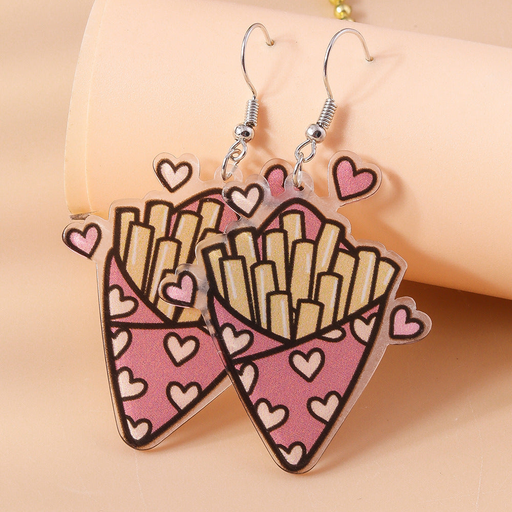 Wholesale Simulated Food Toys Milk Tea Chips Drinks  Plastic Cute Earrings