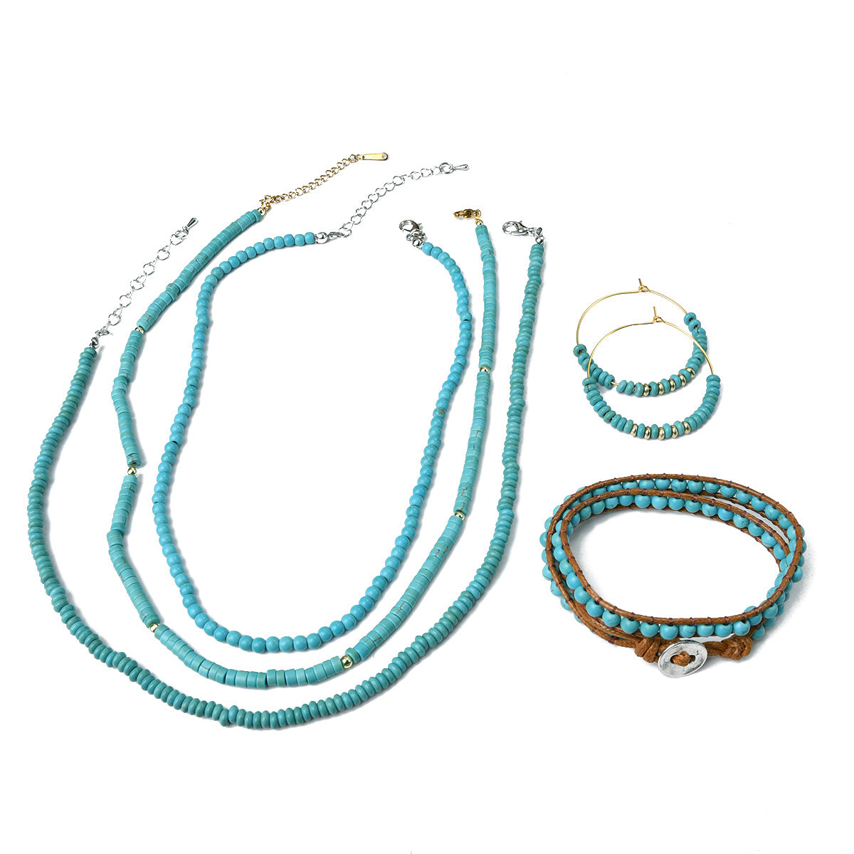 Wholesale Retro ethnic style turquoise beaded new Chinese necklace bracelet earrings set
