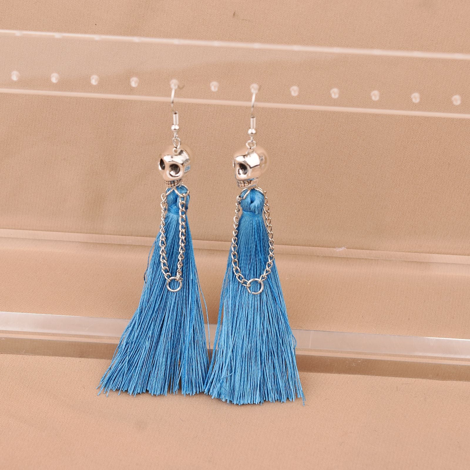 Wholesale Halloween Skull Tassel Multicolor Earrings