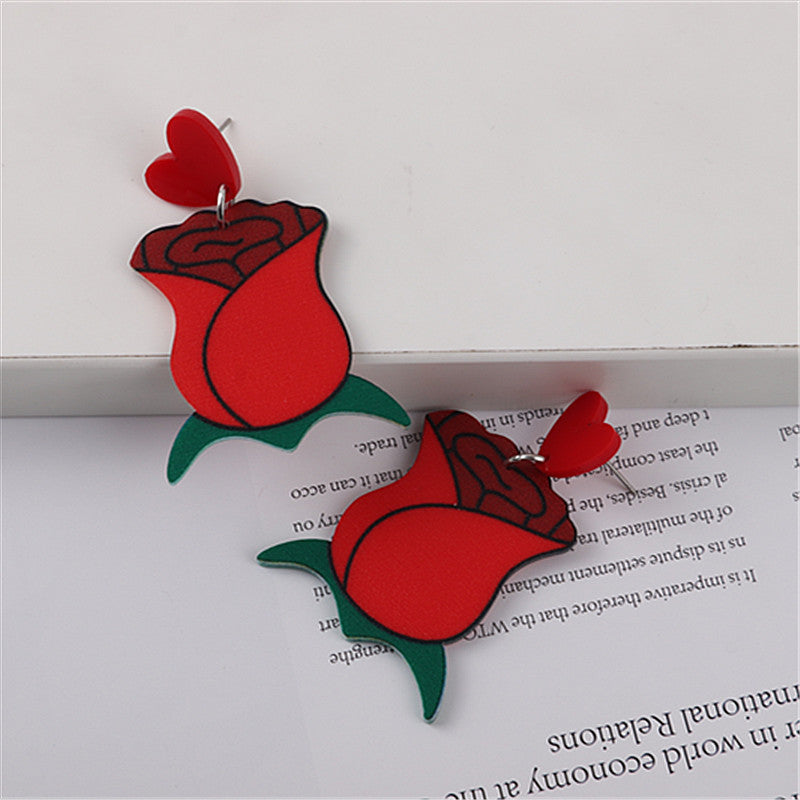 Wholesale Valentine's Day Love Bear Rose Flower Heart Shape Acrylic Earrings