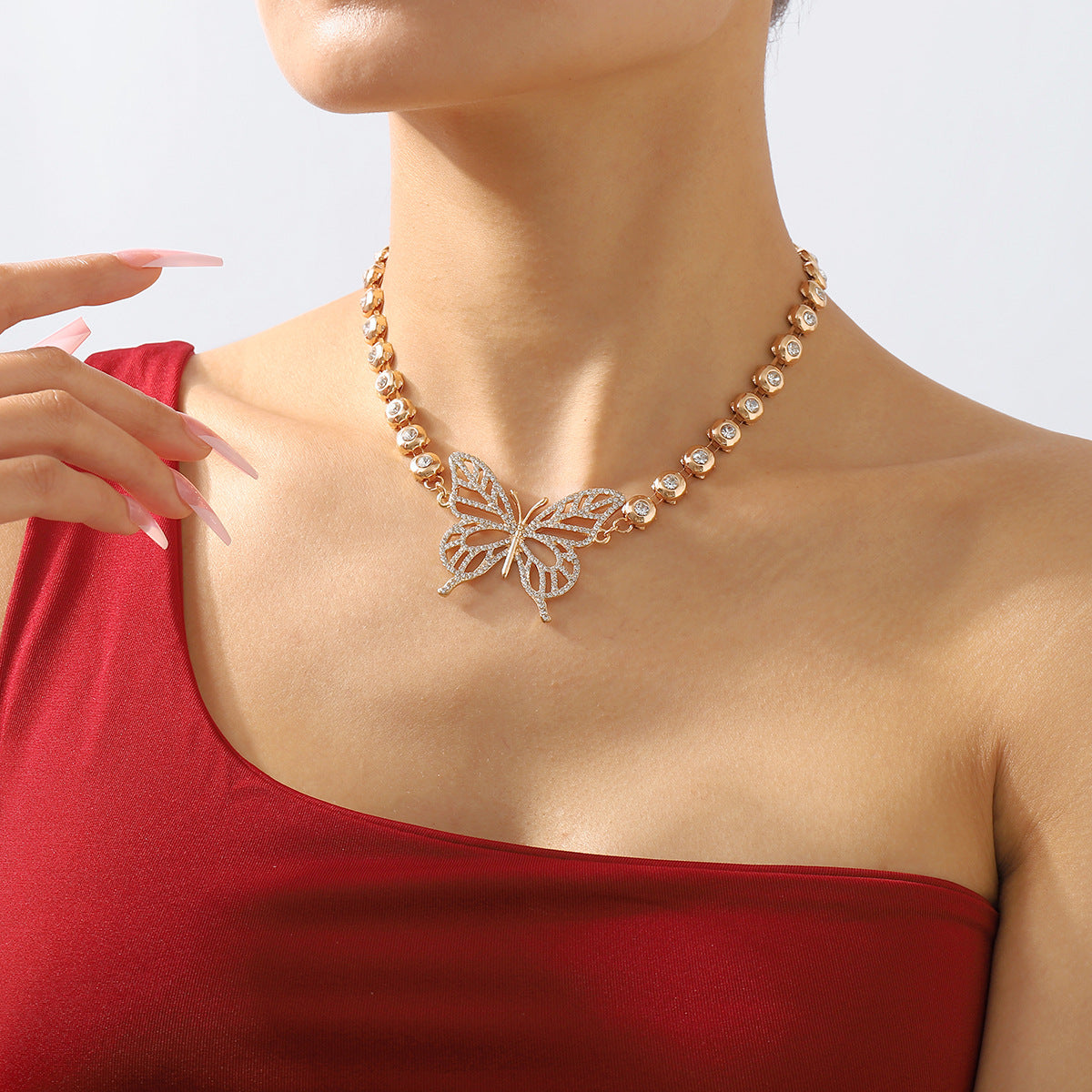 Wholesale Geometric Rhinestone Alloy Butterfly Necklace