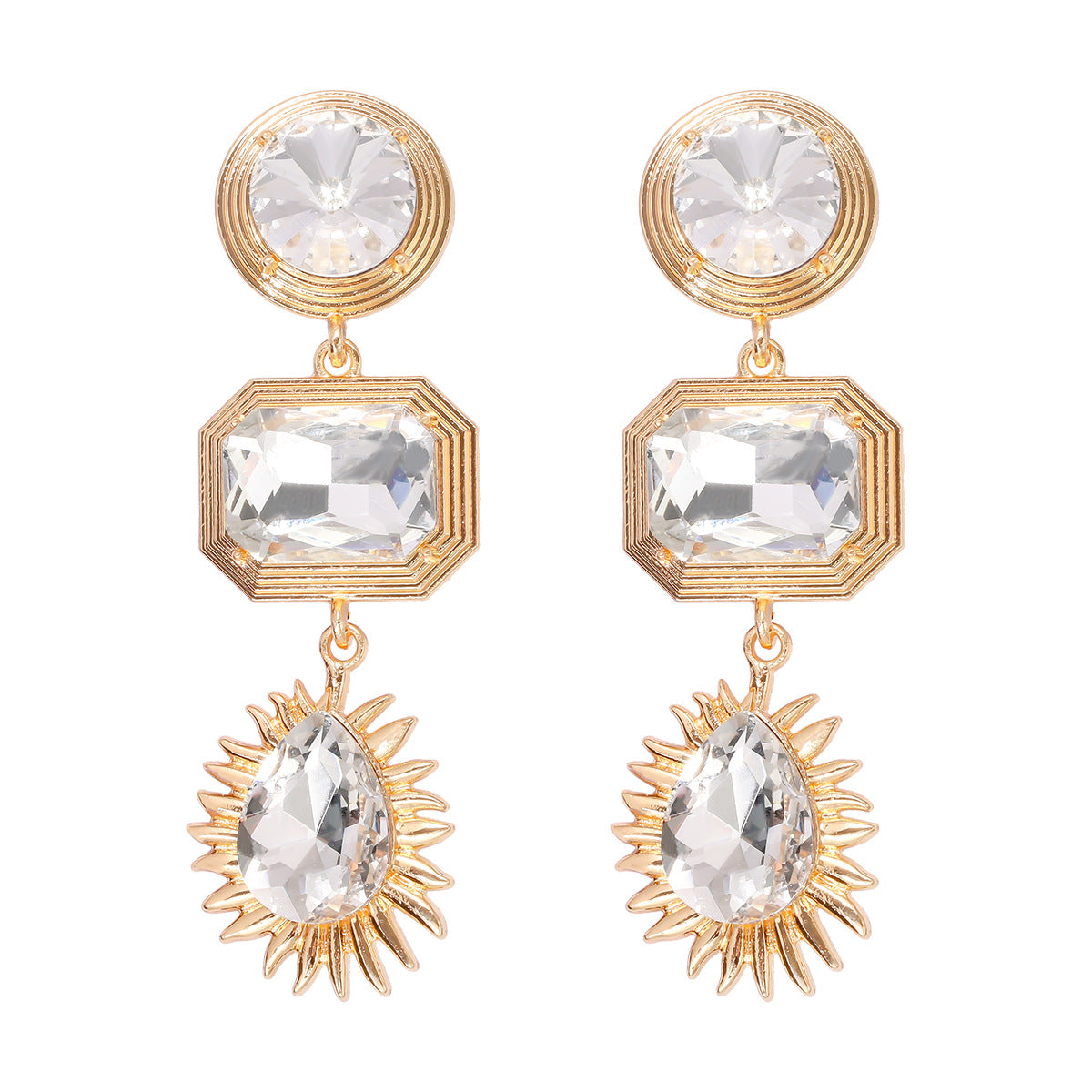 Wholesale Geometric Circular Square Water Droplet Sunflower Alloy Earrings