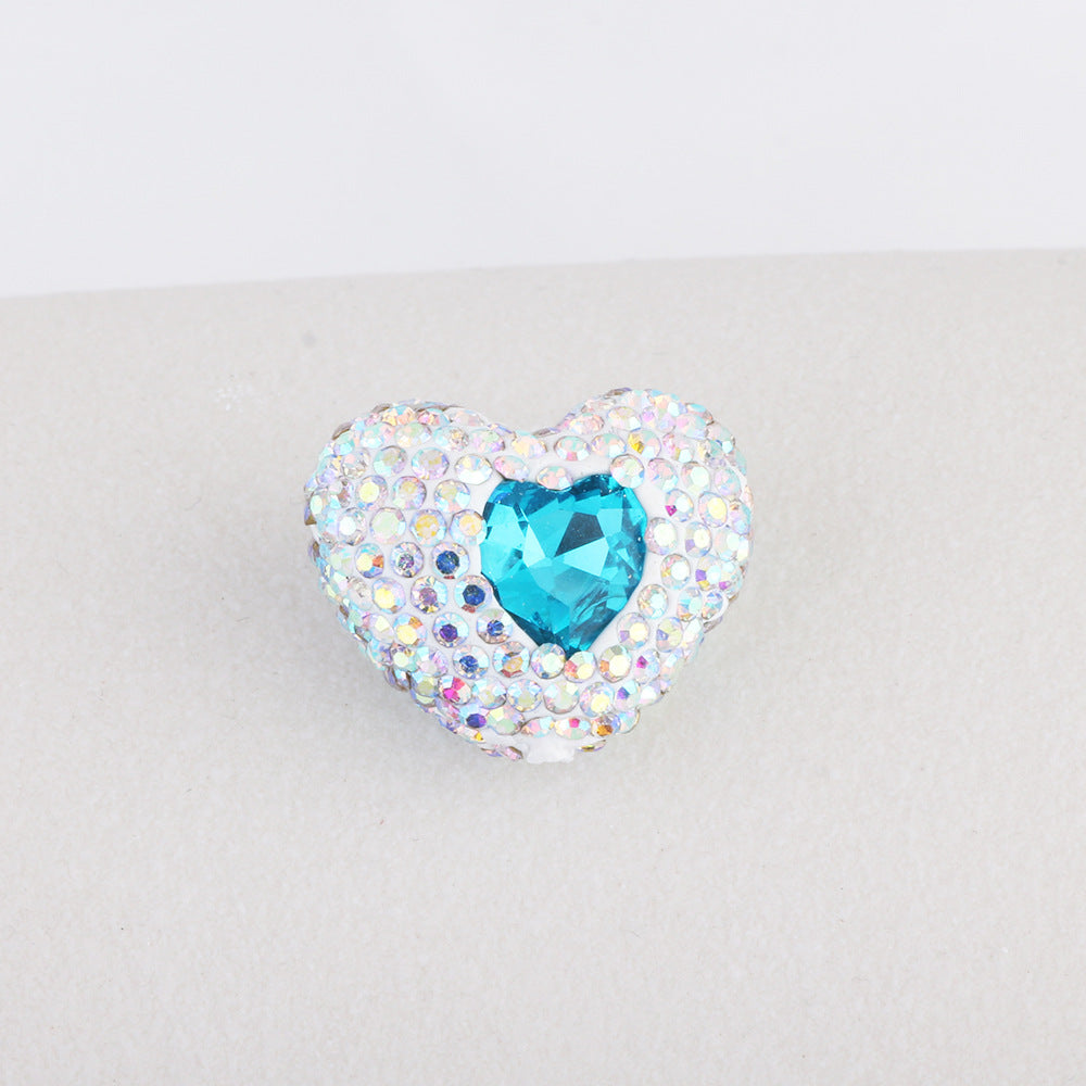 Wholesale 6PCS/Pack Love White Series Soft Pottery Diamond Ball Wearable Straight Hole Beads DIY Mobile Phone Keychain Necklace Accessories