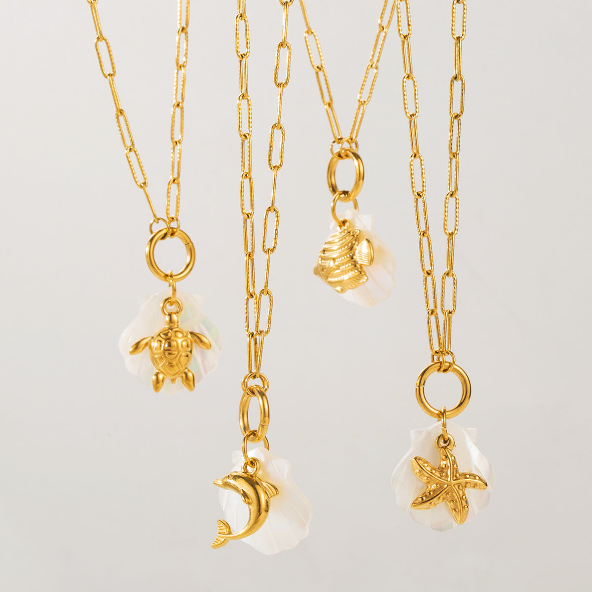 Wholesale Ocean Series Starfish Sea Turtle Dolphin Colorful Shell Stainless Steel Necklace