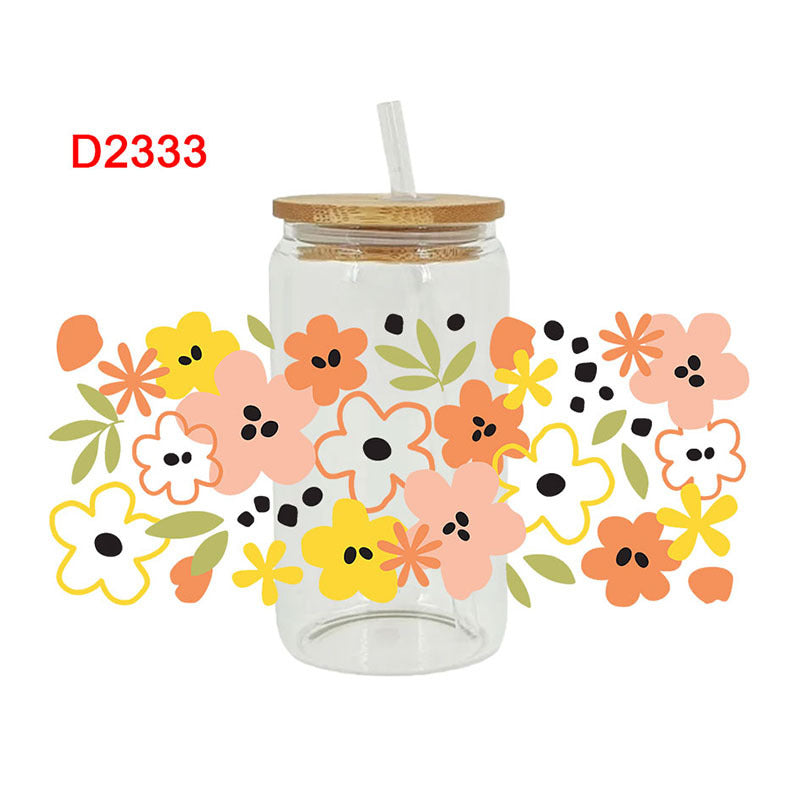 Wholesale Colorful flower bees  16oz Cup UV DTF Wraps