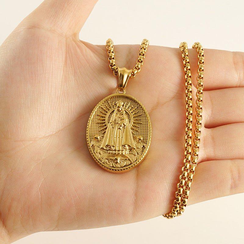 Wholesale Stainless Steel 18K Gold-plated Virgin Mary Vintage Necklace