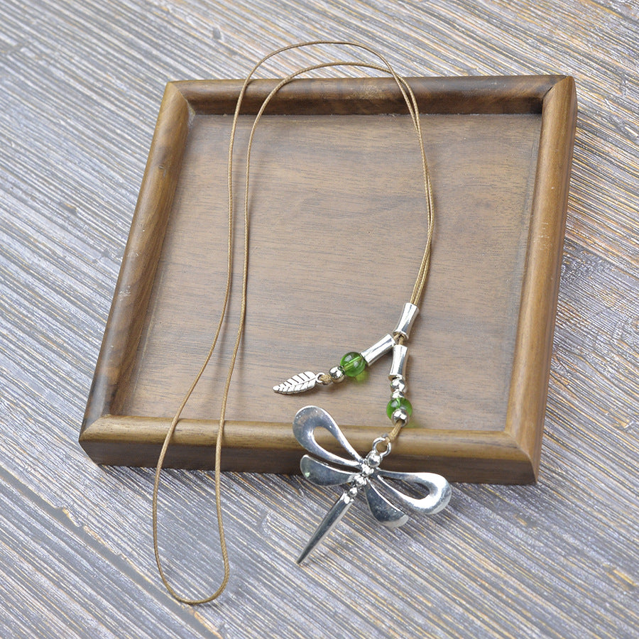 Wholesale Vintage Wax Rope Dragonfly Pendant Necklace