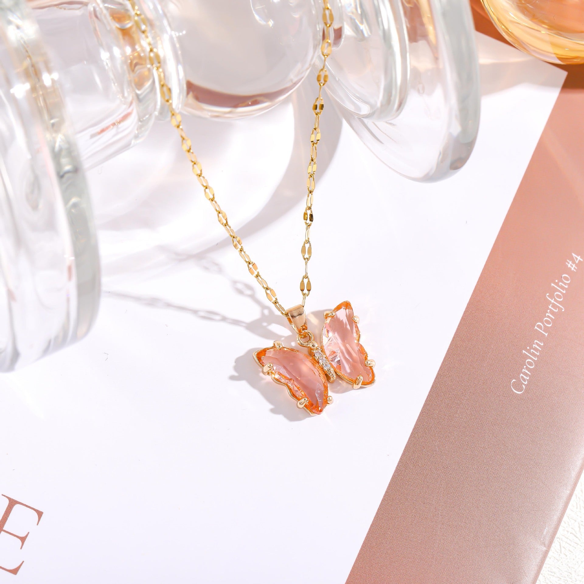 Wholesale Micropaved Zirconia Gradient Colorful Butterfly Necklace