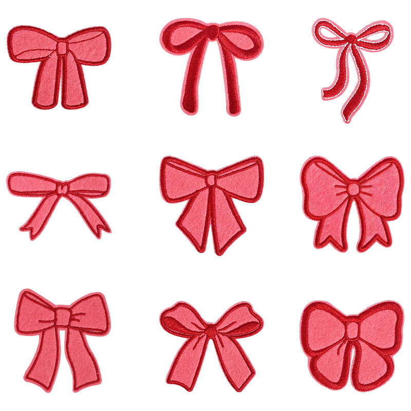 Wholesale Red Bow Embroidery Patch Set Of 9 For DIY Hair Clips And Towel Applique Fashion Accessory