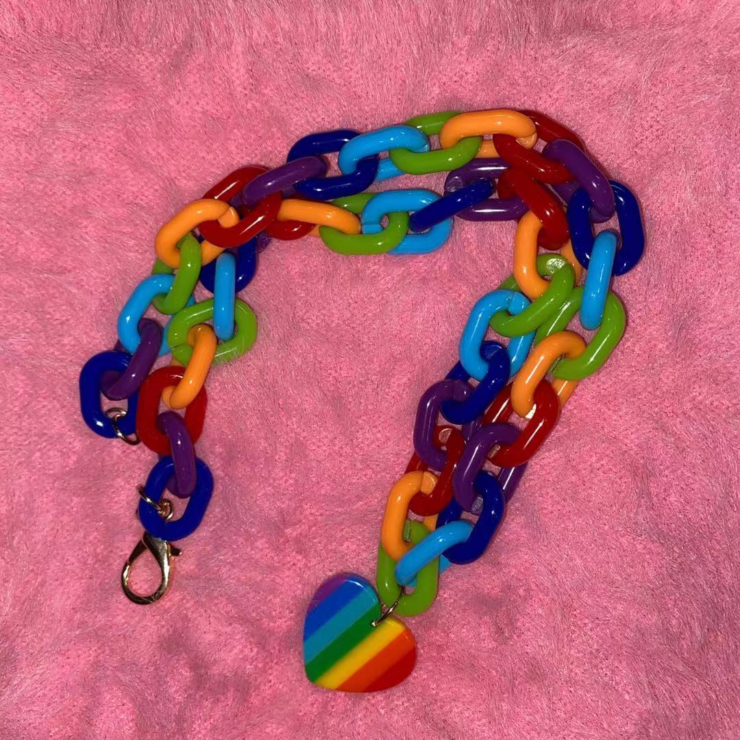 Wholesale LGBT Acrylic Rainbow Heart Pendant Necklace