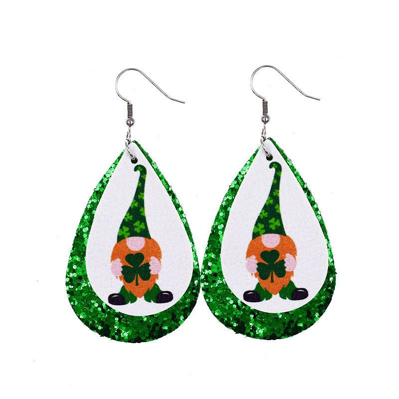 Wholesale 30PCS Clover Hat St. Parker's Day Leather Earrings