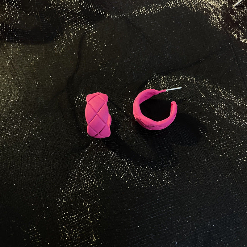 Wholesale Candy Colored Geometric Square Circles C-shaped Rose Red Alloy Earring