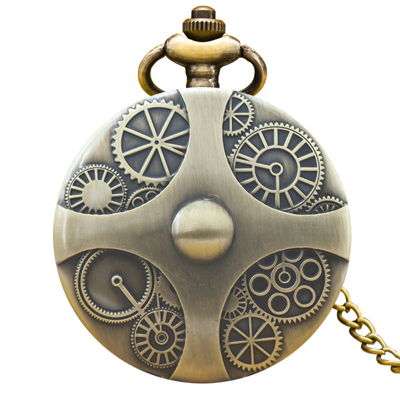 Wholesale Bronze large hollowed out patterned gear pocket watch