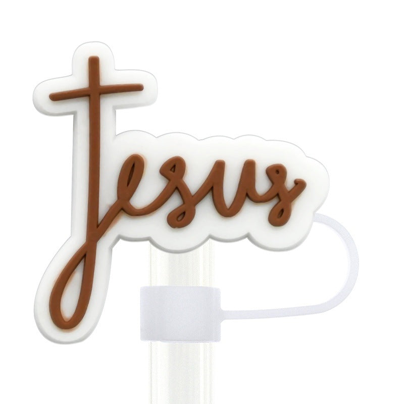 Wholesale Random 100pcs  Bible series water cup straw cap 10mm  cartoon Straw Cover