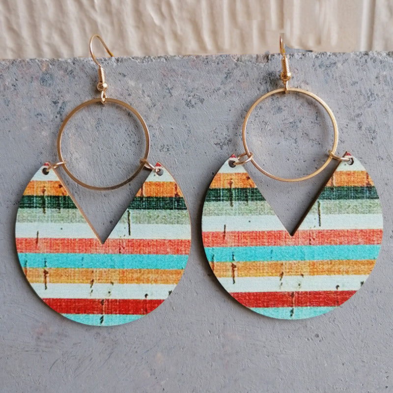 Wholesale Simple Fashion Blue Dyed Print Bohemian Geometric Stripes Stitching Earrings