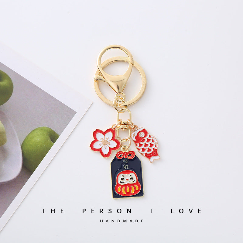 Wholesale Sakura Lucky Car Alloy Oil Dripping Keychain Pendant